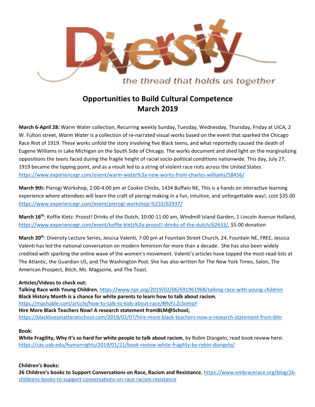 Opportunities to Build Cultural Competence March 2019