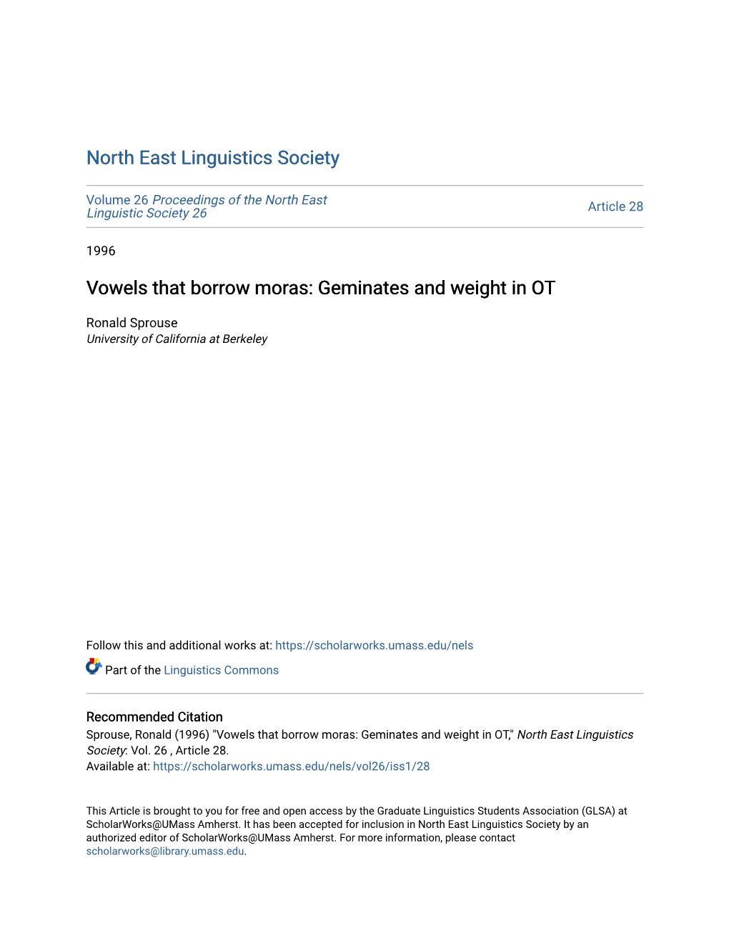 Vowels That Borrow Moras: Geminates and Weight in OT