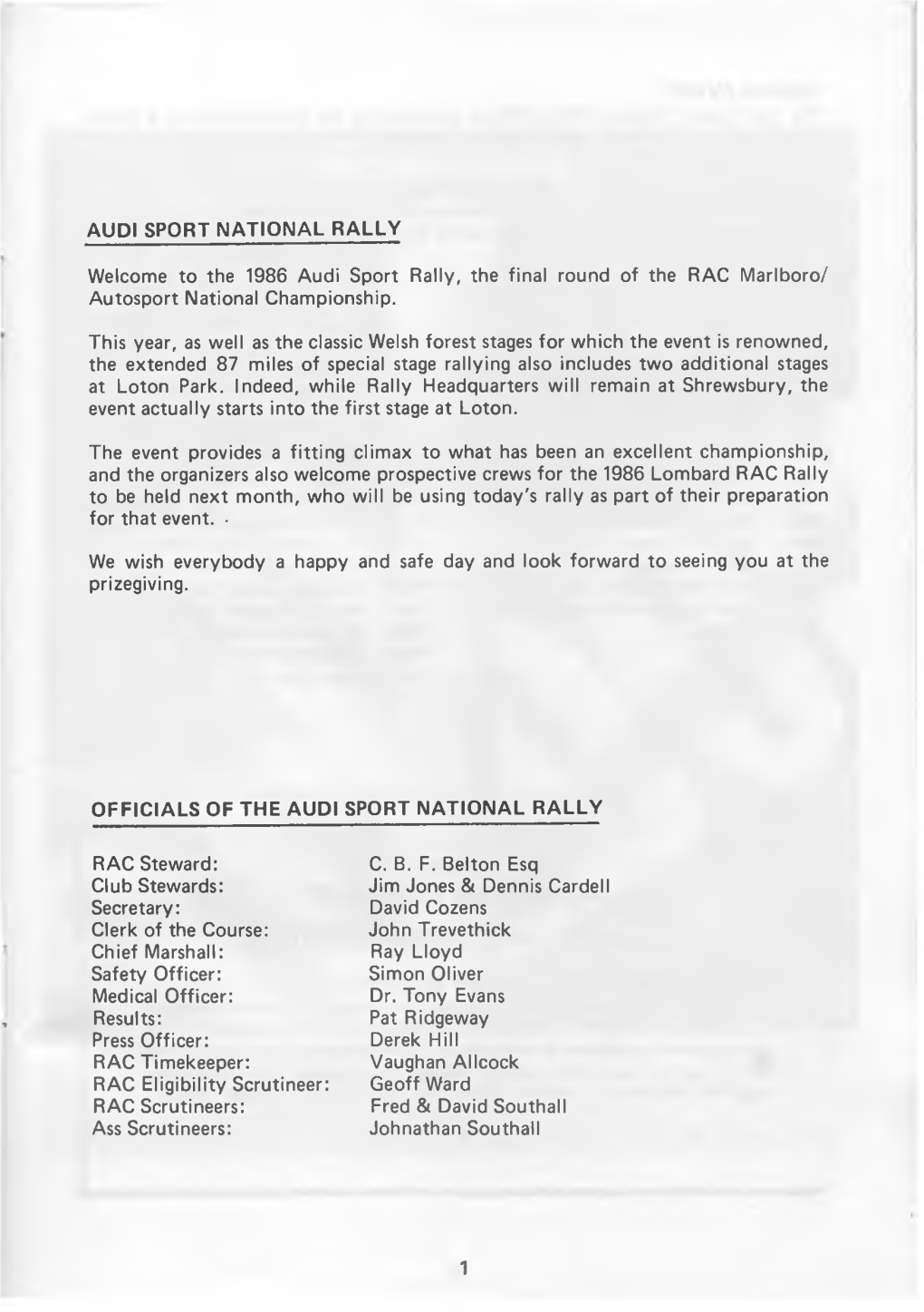AUDI SPORT NATIONAL RALLY Welcome to The
