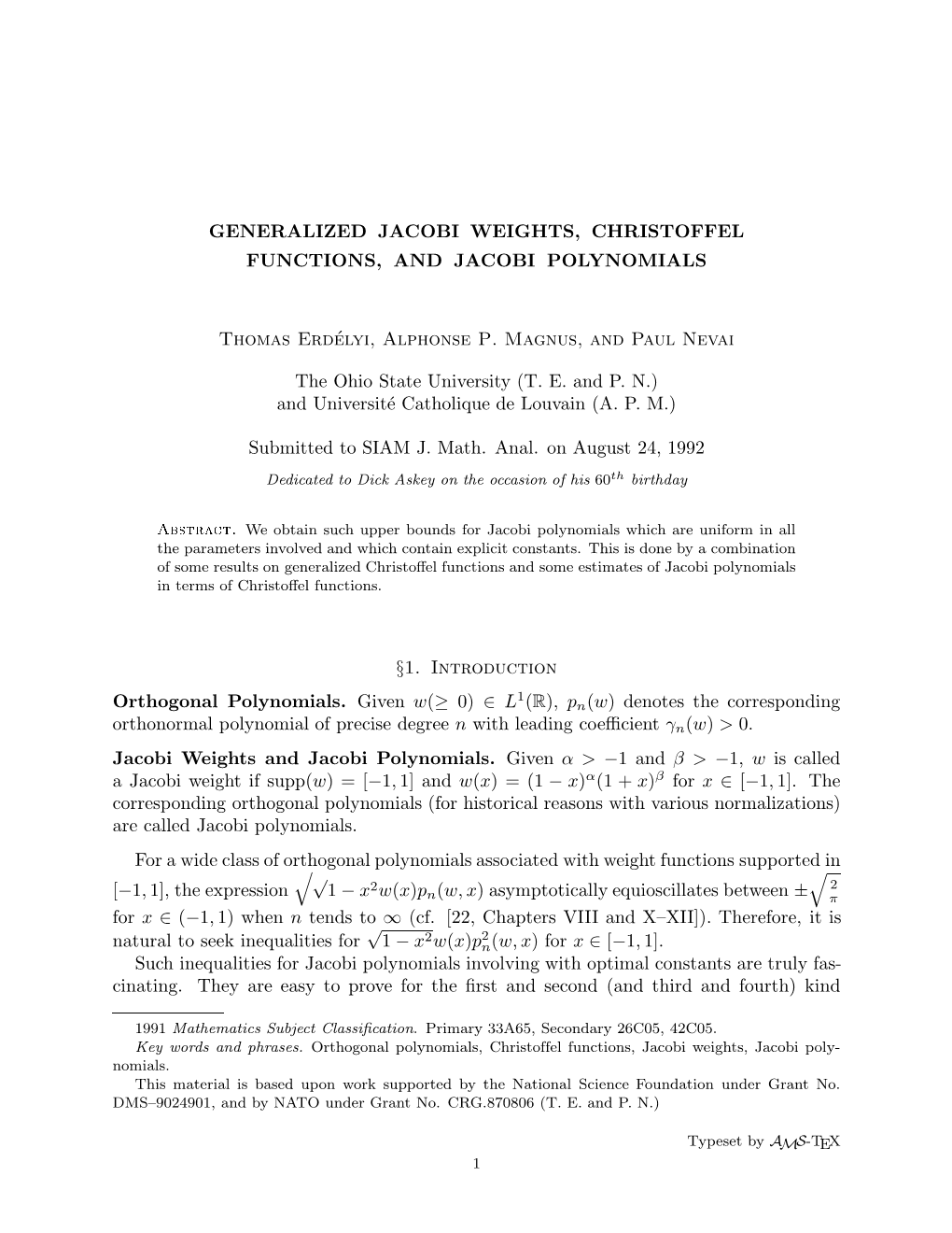 Generalized Jacobi Weights, Christoffel Functions, and Jacobi Polynomials