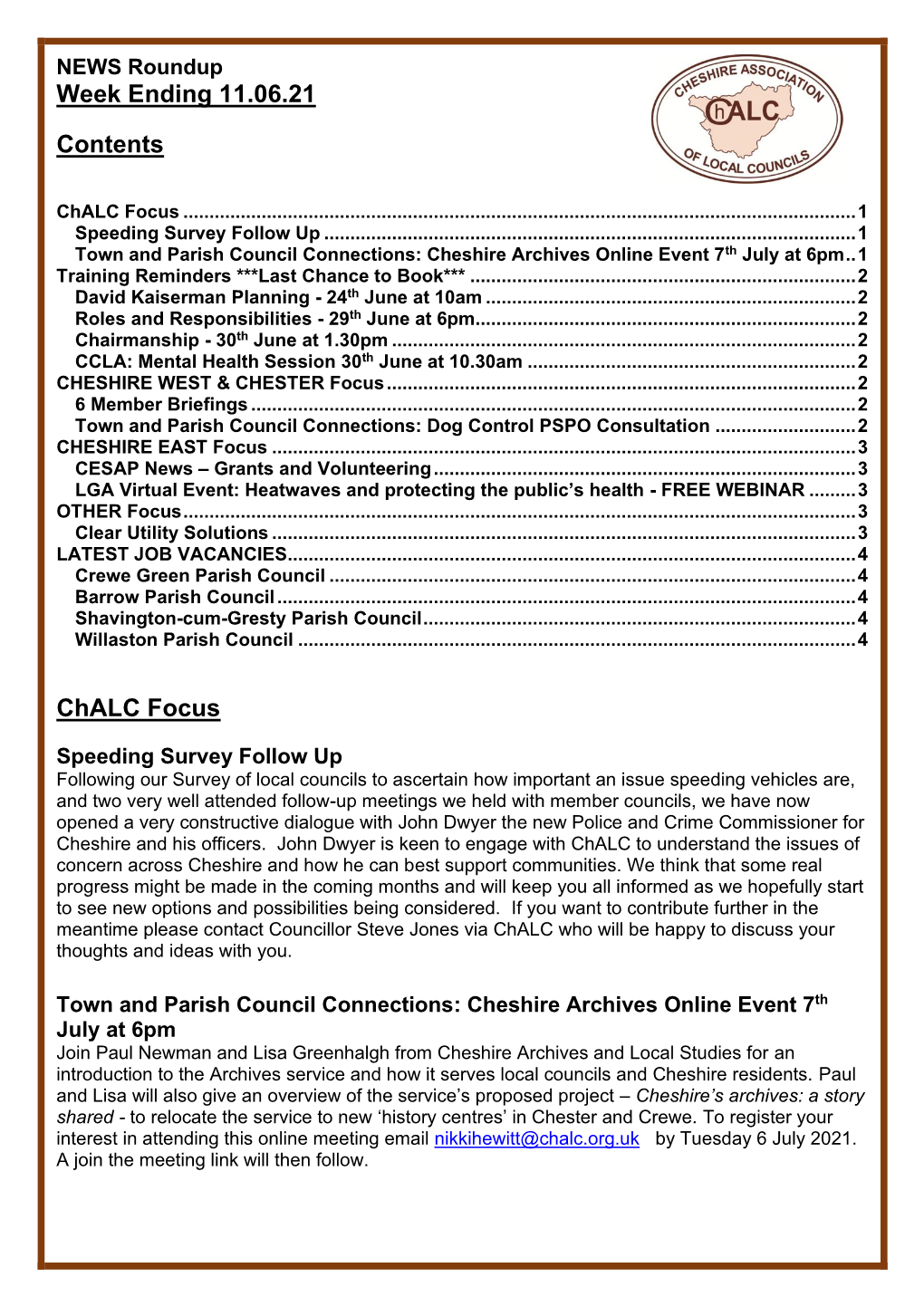 Chalc Weekly Bulletin 11.06.2021