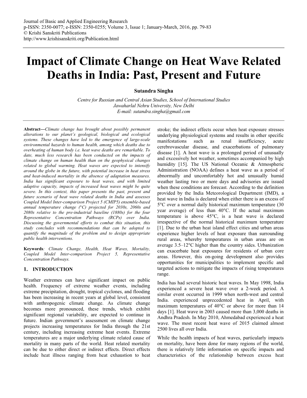 Impact of Climate Change on Heat Wave Related Deaths in India: Past, Present and Future