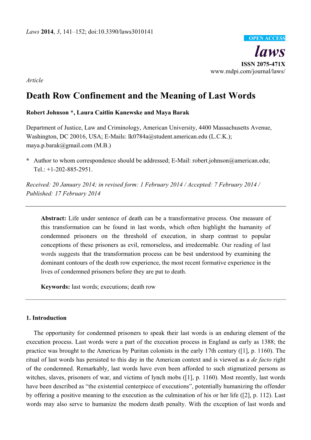 Death Row Confinement and the Meaning of Last Words