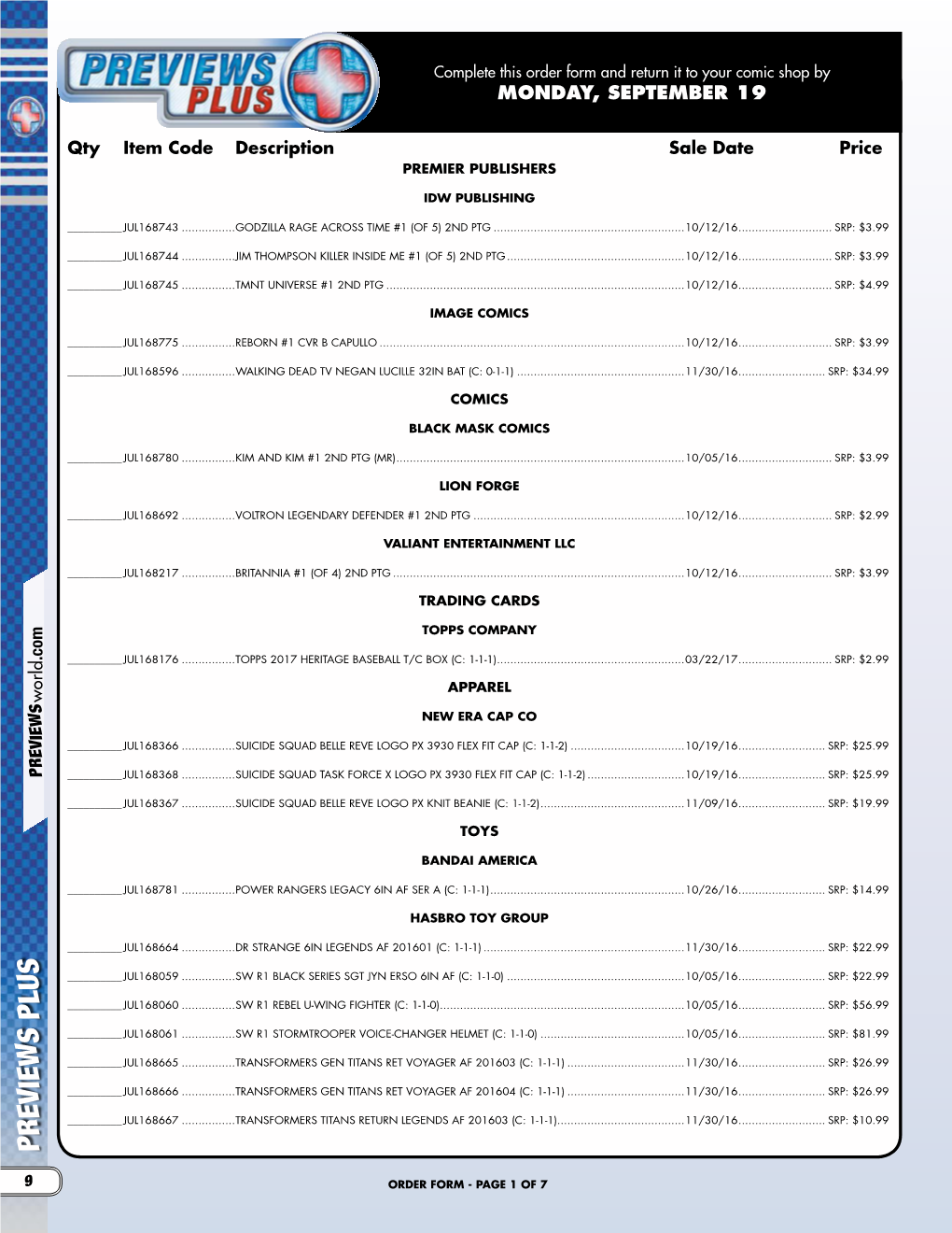 PREVIEWS PLUS Previewsworld.Com ______Qty ______JUL168775