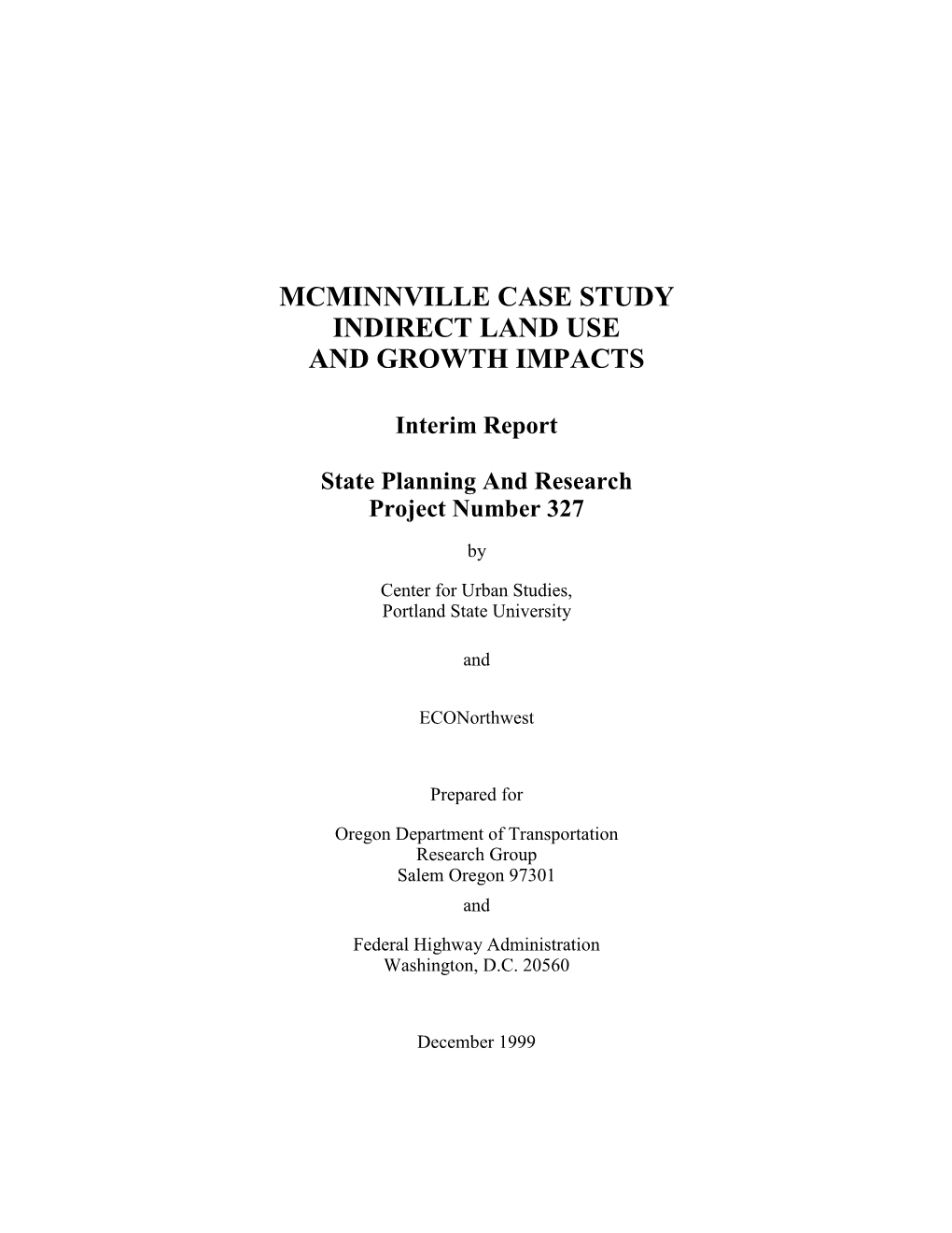 Mcminnville Case Study Indirect Land Use and Growth Impacts