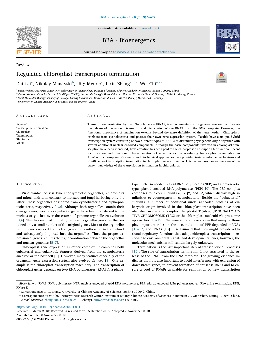 Regulated Chloroplast Transcription Termination