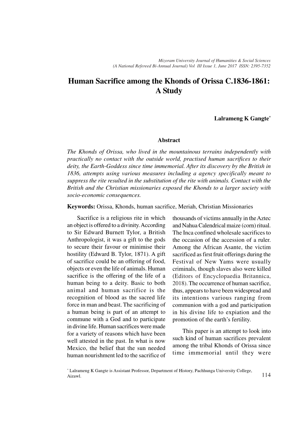 Human Sacrifice Among the Khonds of Orissa C.1836-1861: a Study