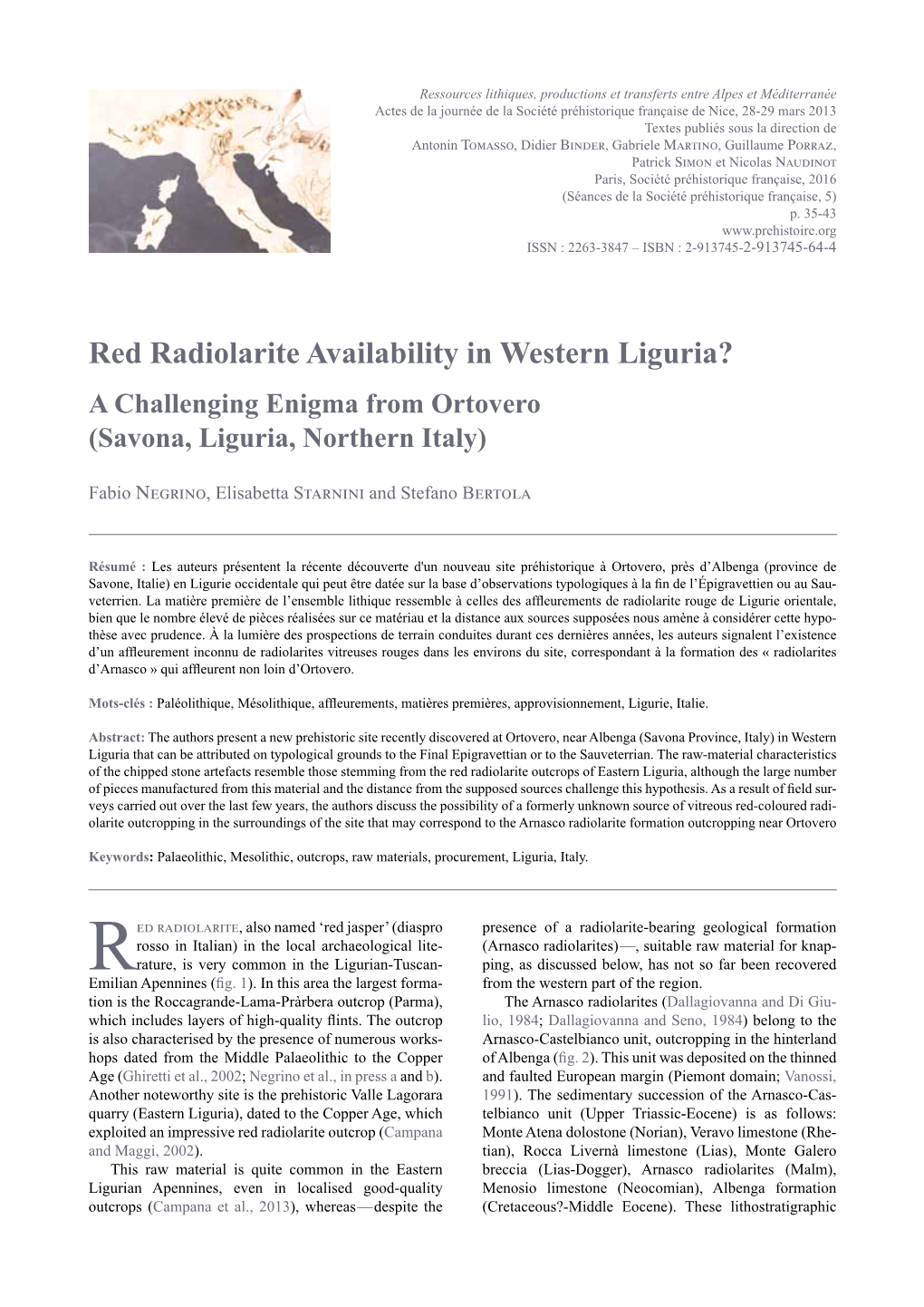 Red Radiolarite Availability in Western Liguria? a Challenging Enigma from Ortovero (Savona, Liguria, Northern Italy)