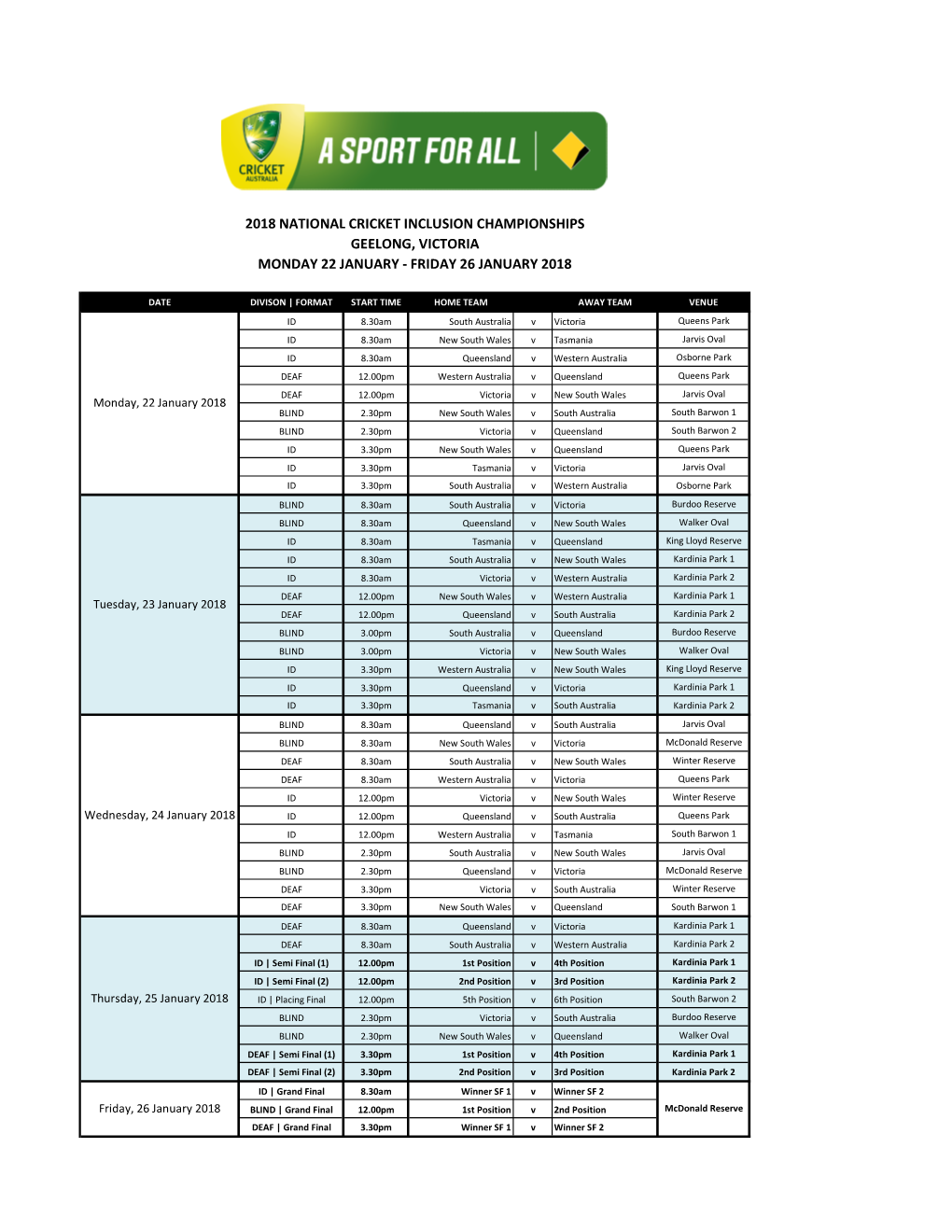 2018 NCIC Playing Fixture.Xlsx