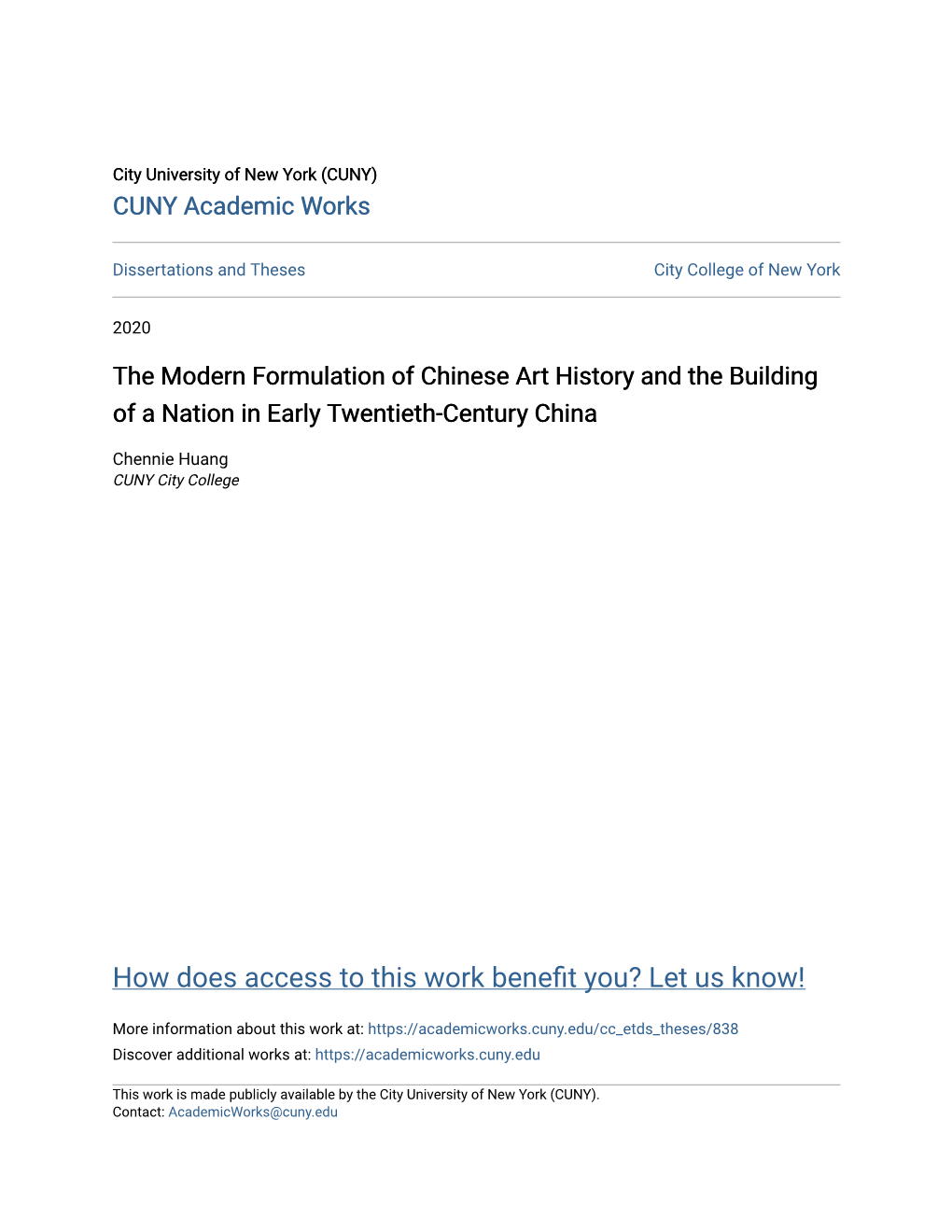 The Modern Formulation of Chinese Art History and the Building of a Nation in Early Twentieth-Century China