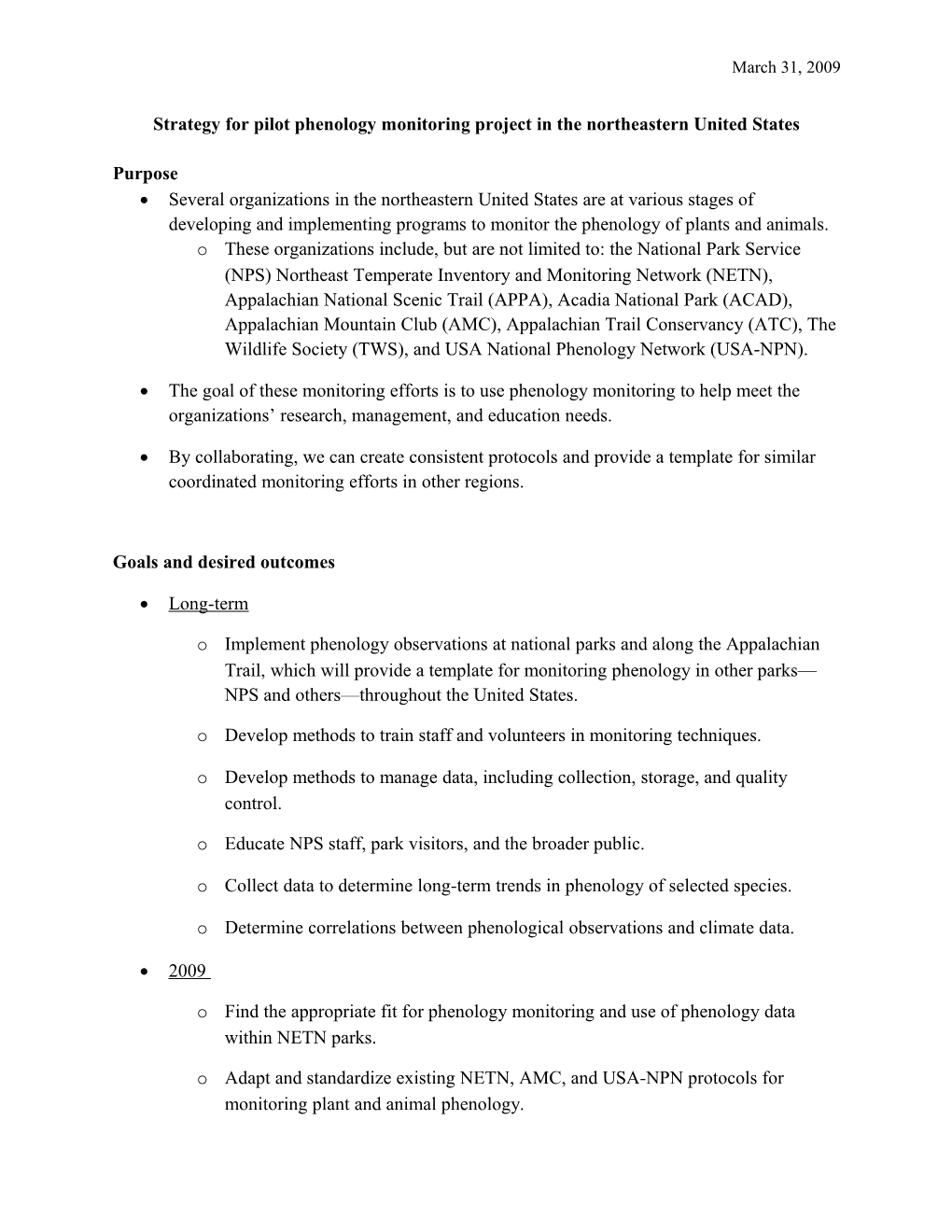 Strategy For Pilot Phenology Monitoring Project In The Northeastern United States