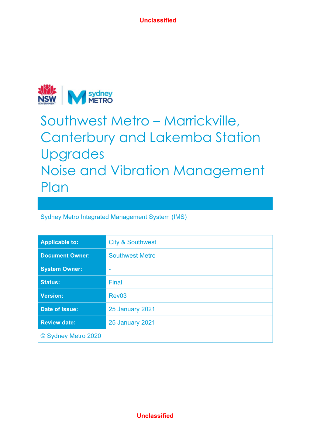 Noise and Vibration Management Plan