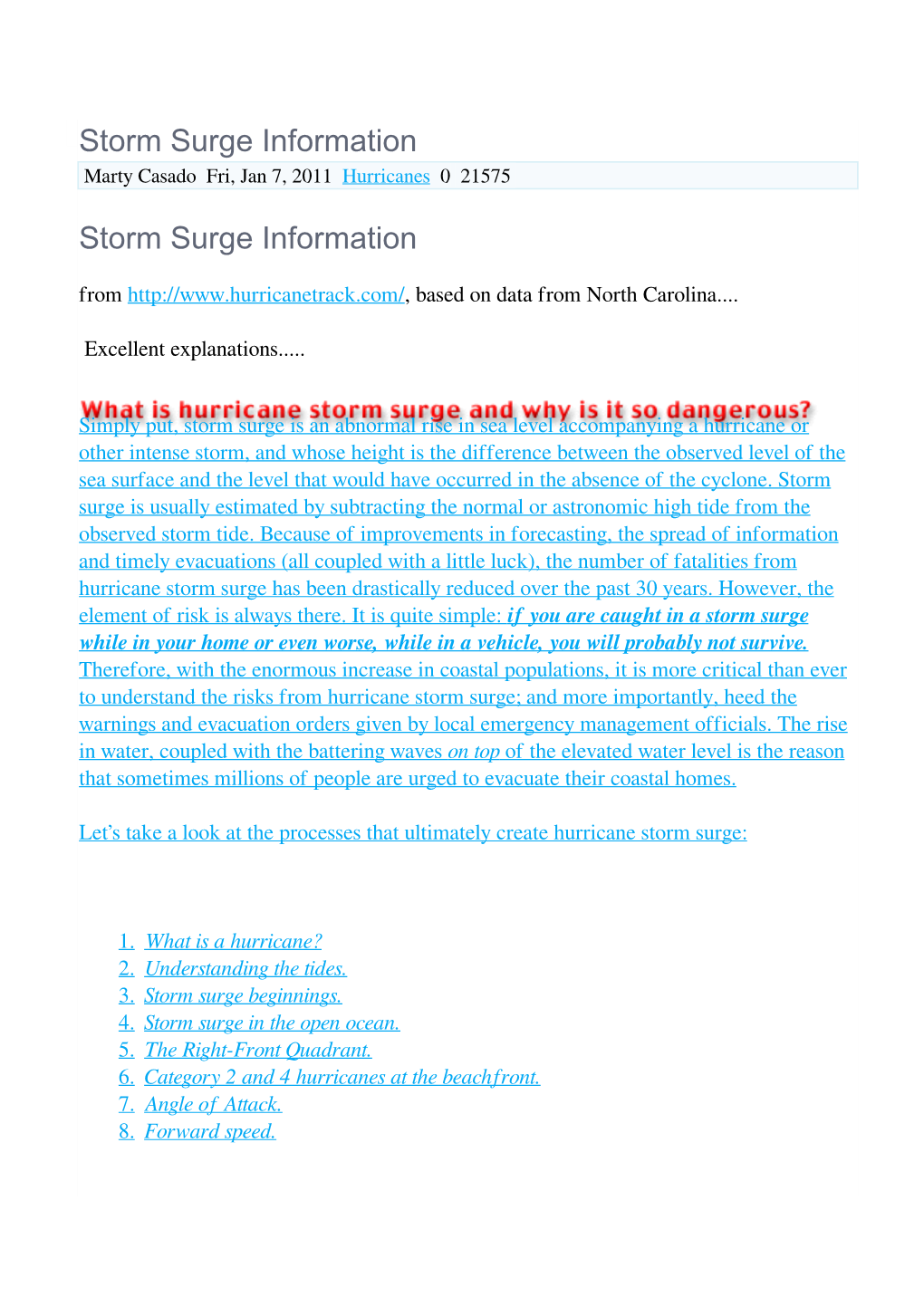 Storm Surge Information Marty Casado Fri, Jan 7, 2011 Hurricanes 0 21575