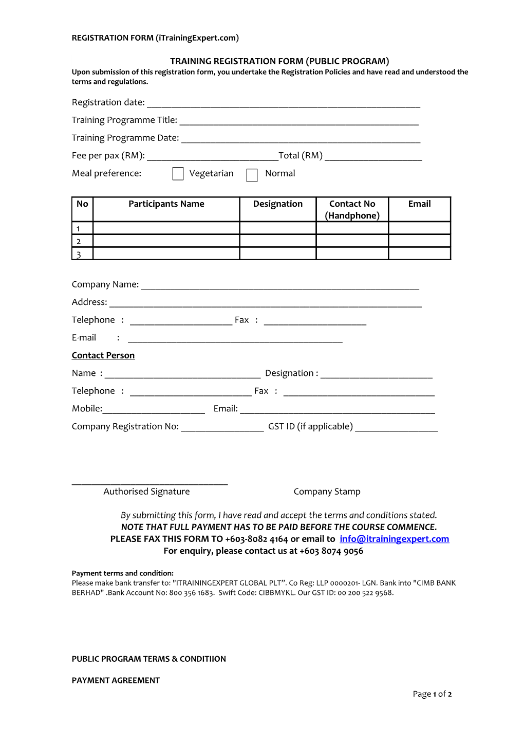 REGISTRATION FORM (Itrainingexpert.Com)