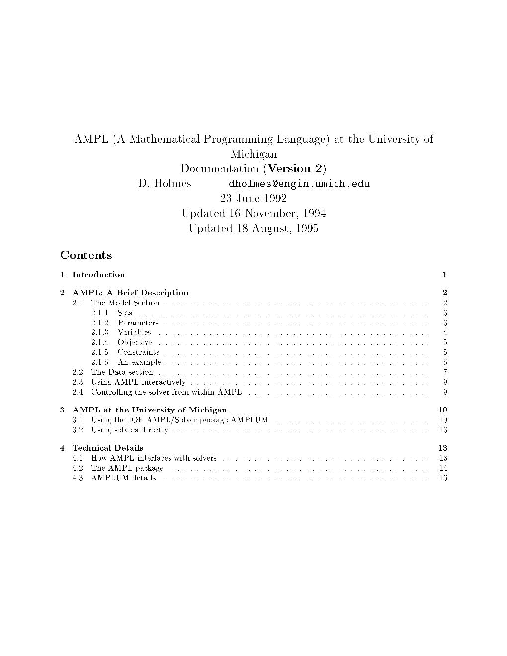 AMPL A Mathematical Programming Language at the Universityof