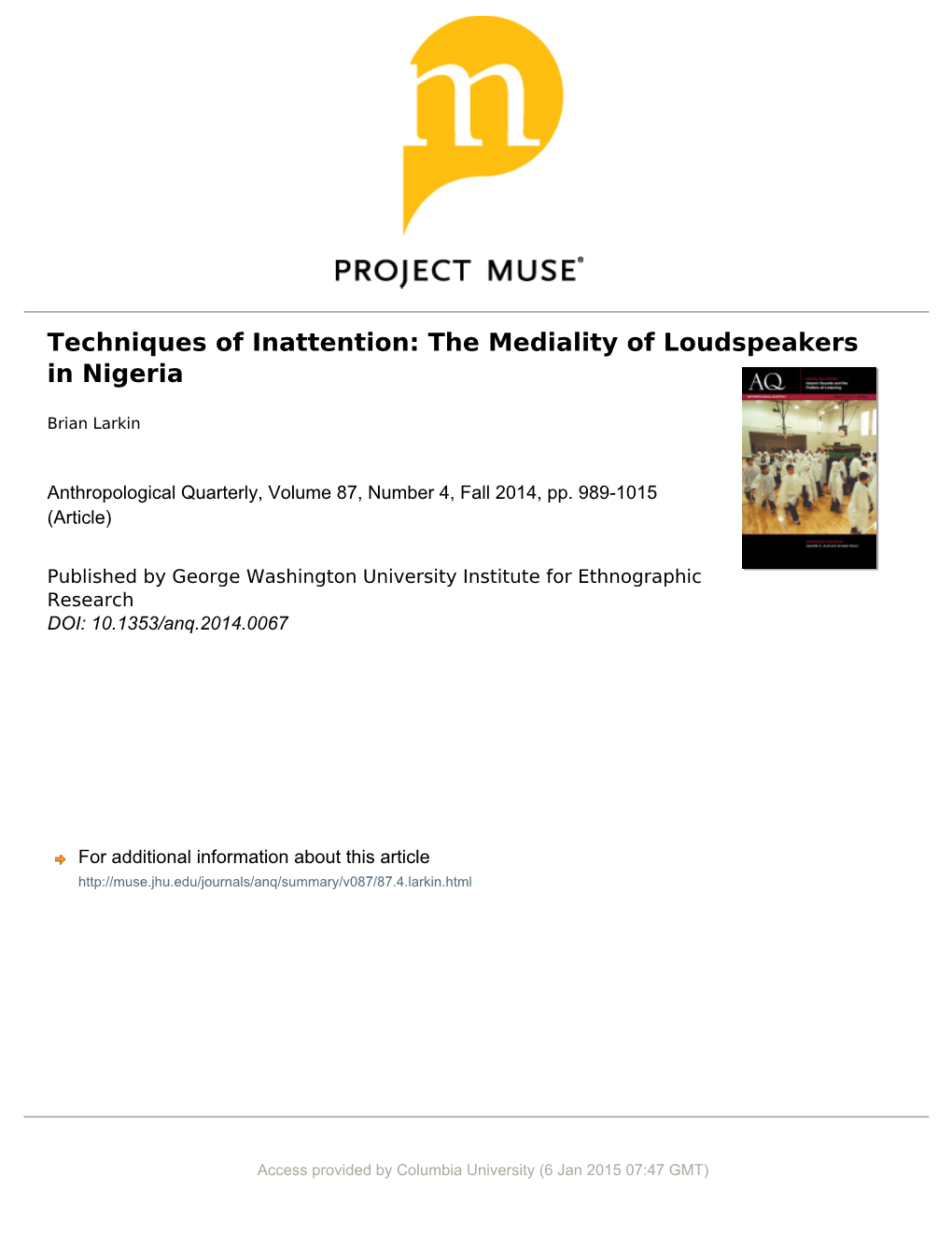 Techniques of Inattention: the Mediality of Loudspeakers in Nigeria