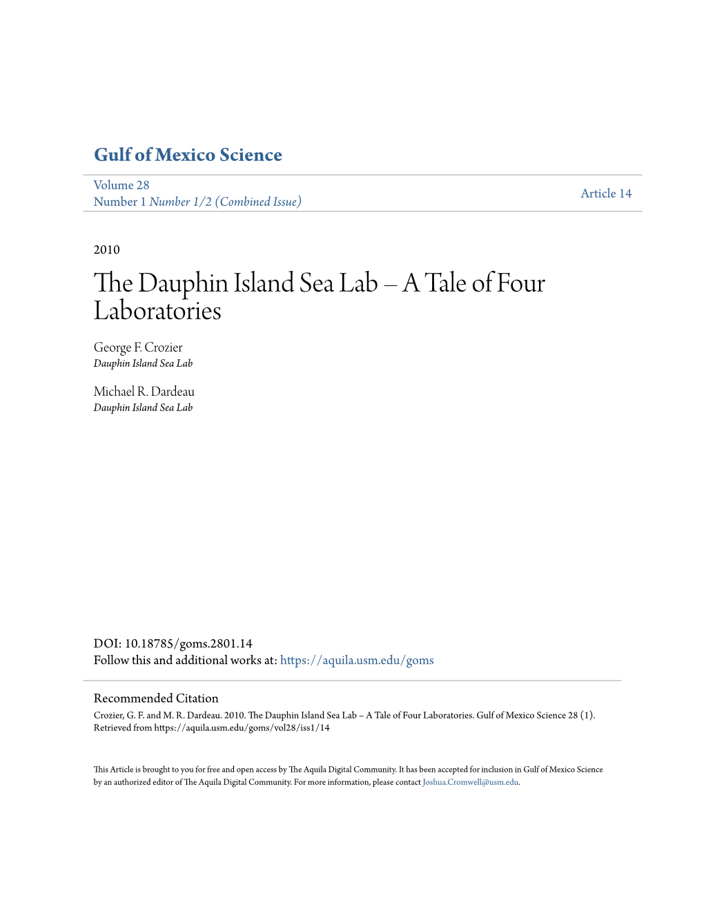 The Dauphin Island Sea Lab Â•Fi a Tale of Four Laboratories