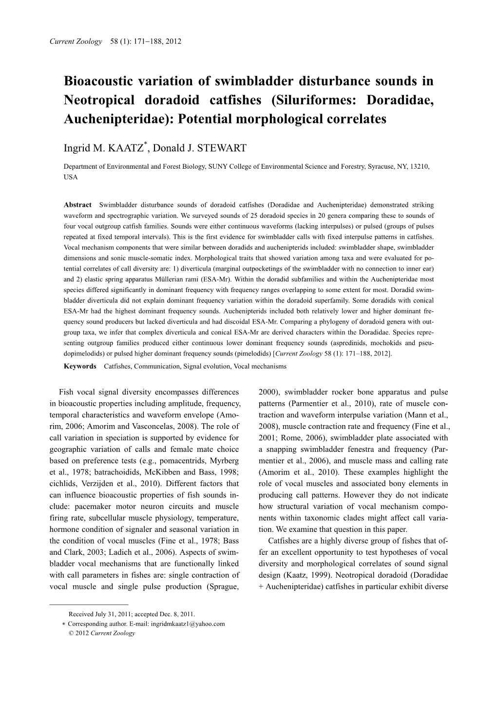 Bioacoustic Variation of Swimbladder Disturbance Sounds in Neotropical