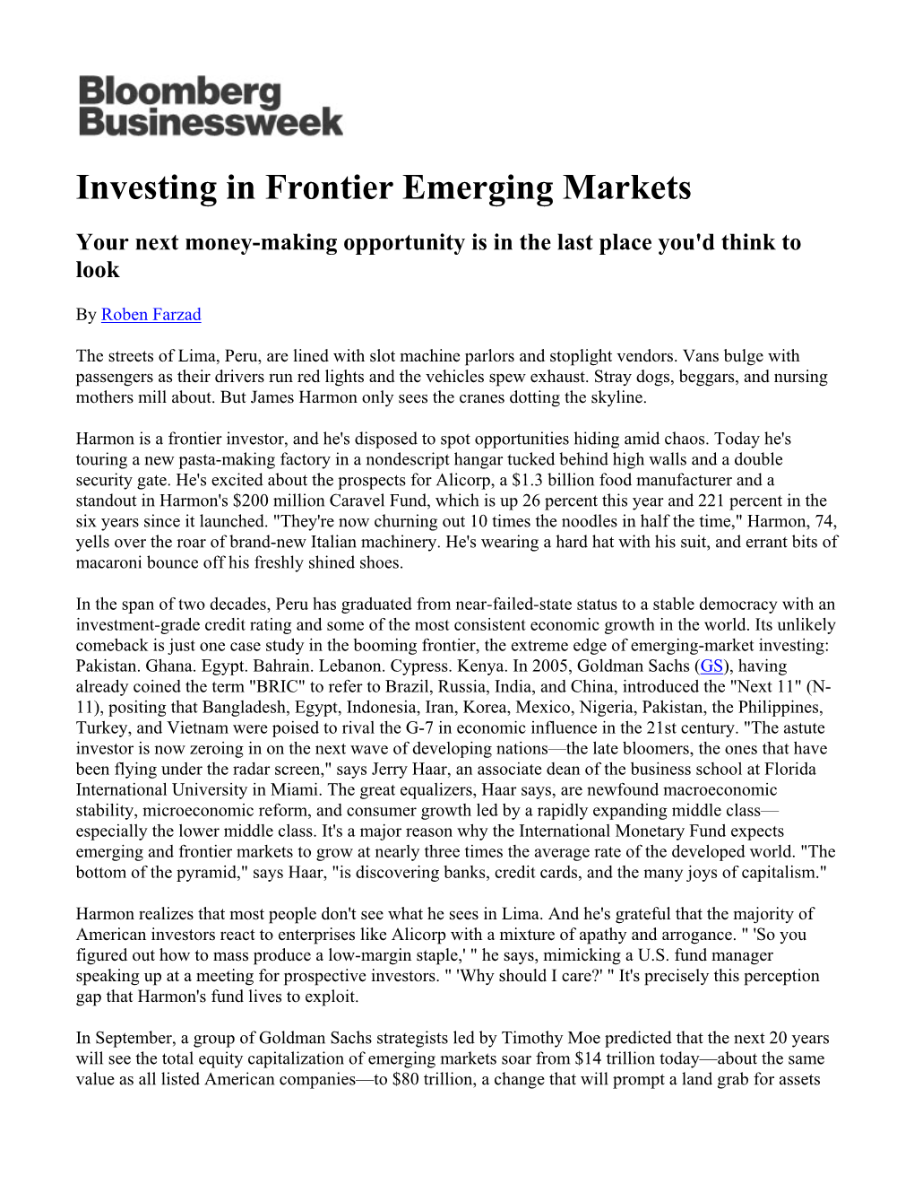 Investing in Frontier Emerging Markets