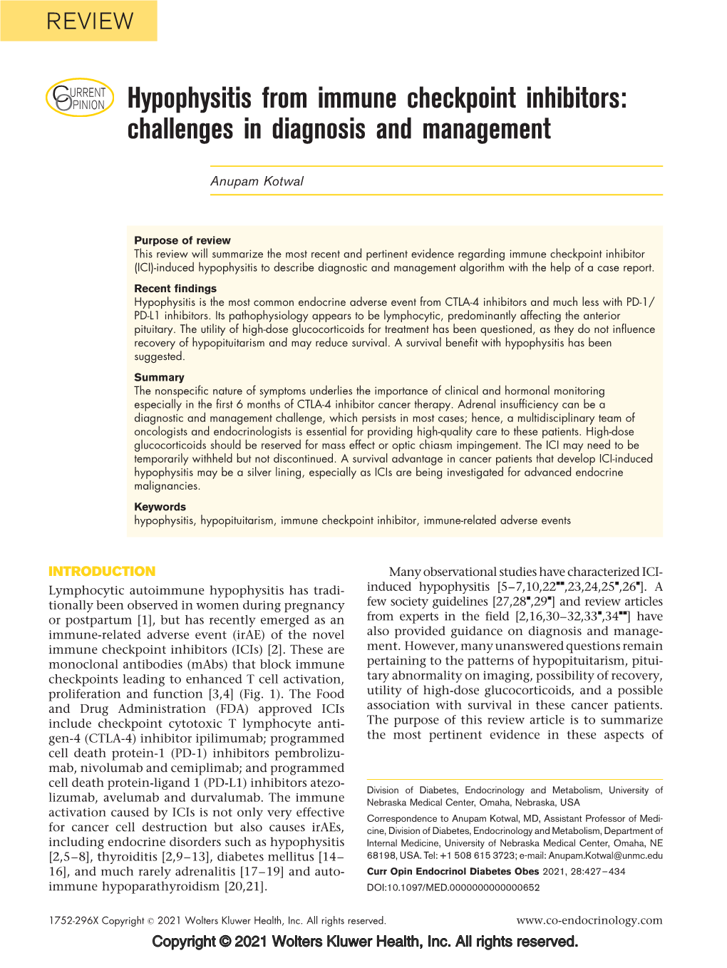 Hypophysitis from Immune Checkpoint Inhibitors: Challenges in Diagnosis and Management