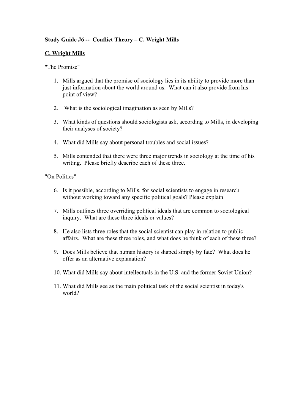 Study Guide #5 Conflict Theory C