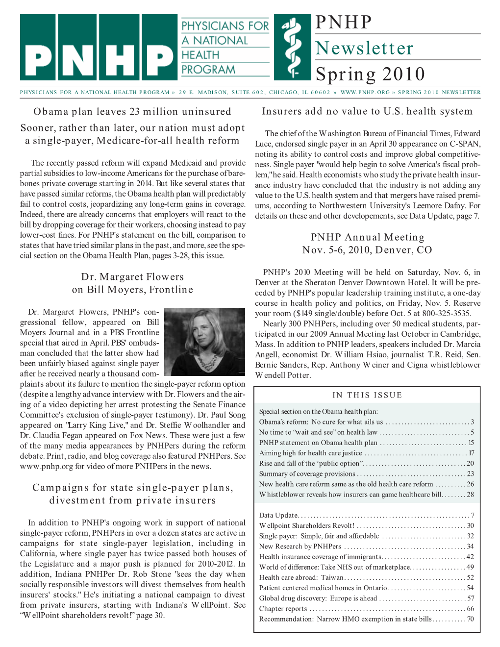 PNHP Newsletter Spring 2010 PHYSICIANS for a NATIONAL HEALTH PROGRAM » 29 E