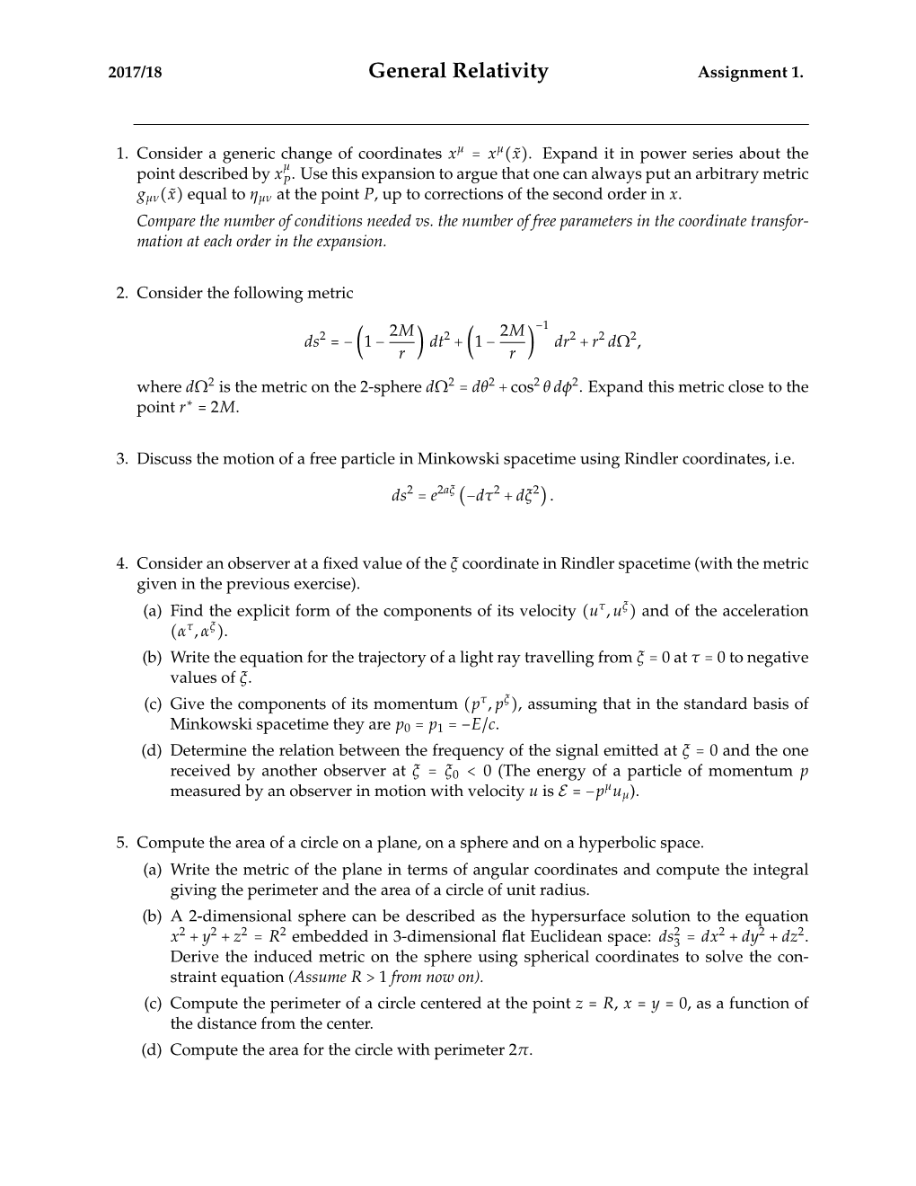 General Relativity Assignment 1