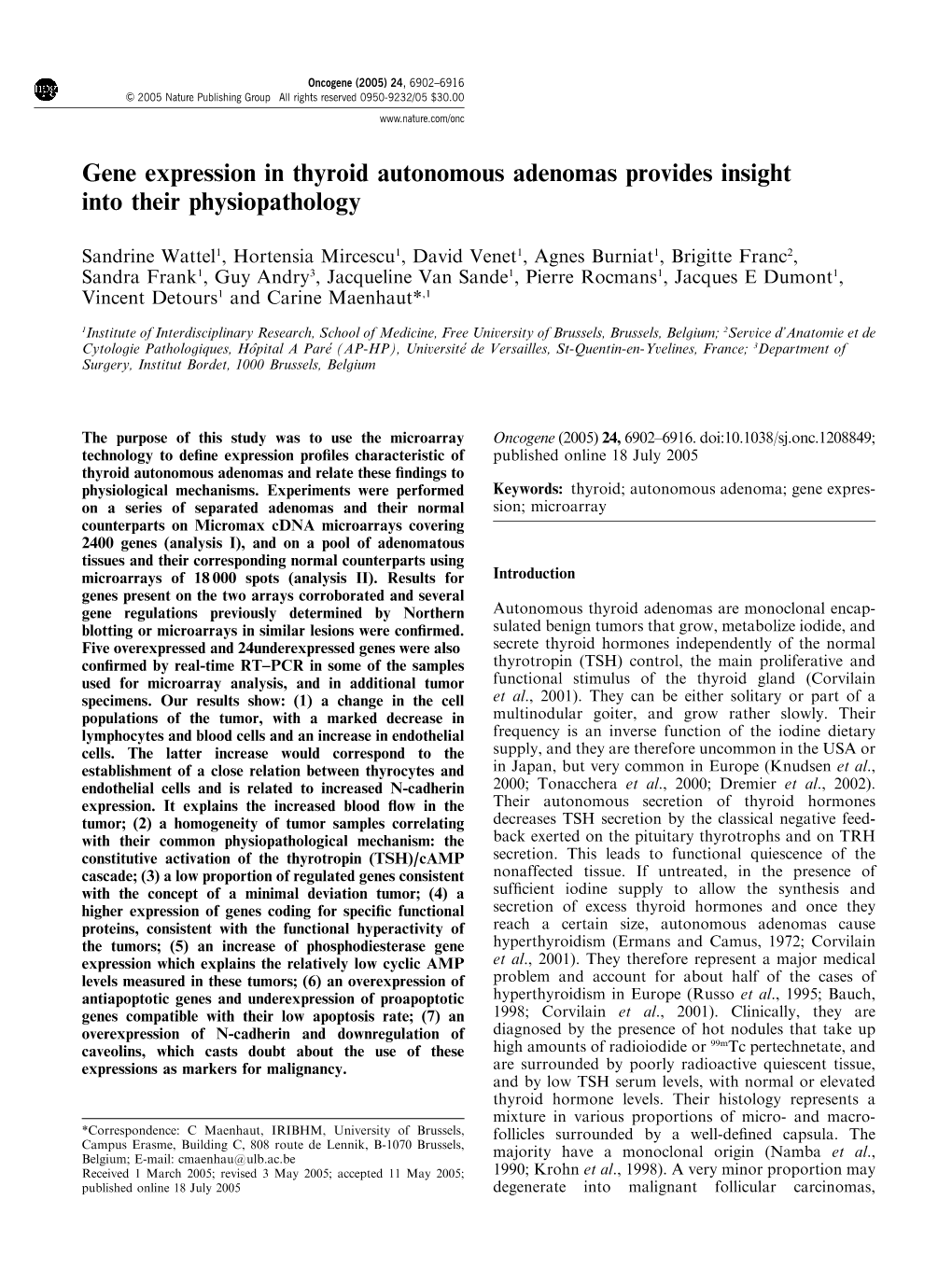 Gene Expression in Thyroid Autonomous Adenomas Provides Insight Into Their Physiopathology