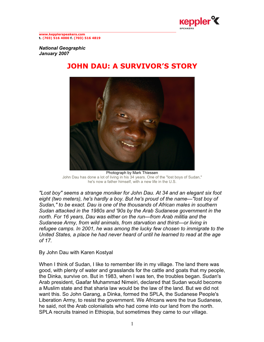 John Dau: a Survivor’S Story