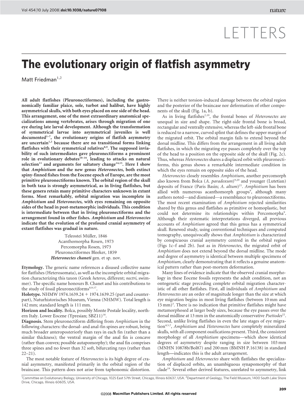The Evolutionary Origin of Flatfish Asymmetry