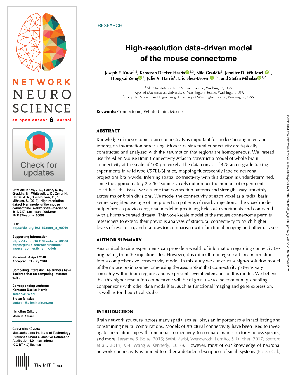 High-Resolution Data-Driven Model of the Mouse Connectome