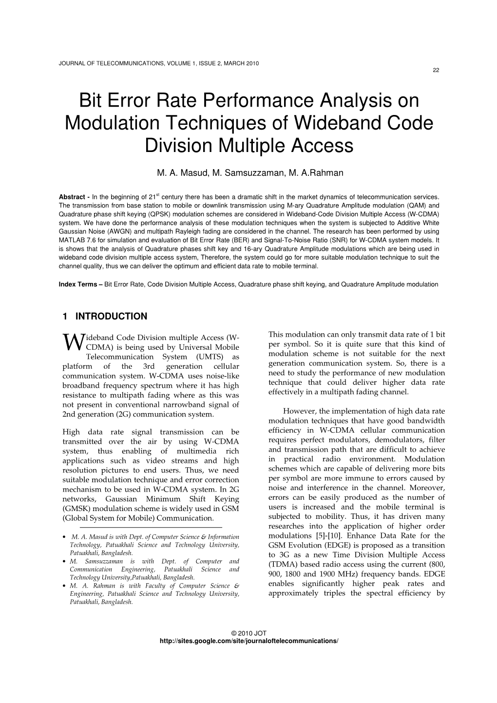 Bit Error Rate Performance Analysis on Modulation Techniques of Wideband Code Division Multiple Access