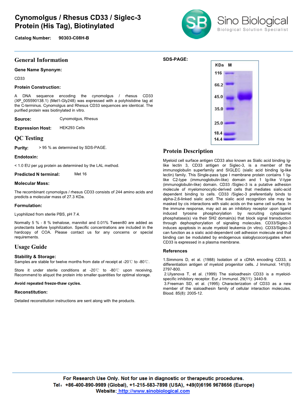 Cynomolgus / Rhesus CD33 / Siglec-3 Protein (His Tag), Biotinylated