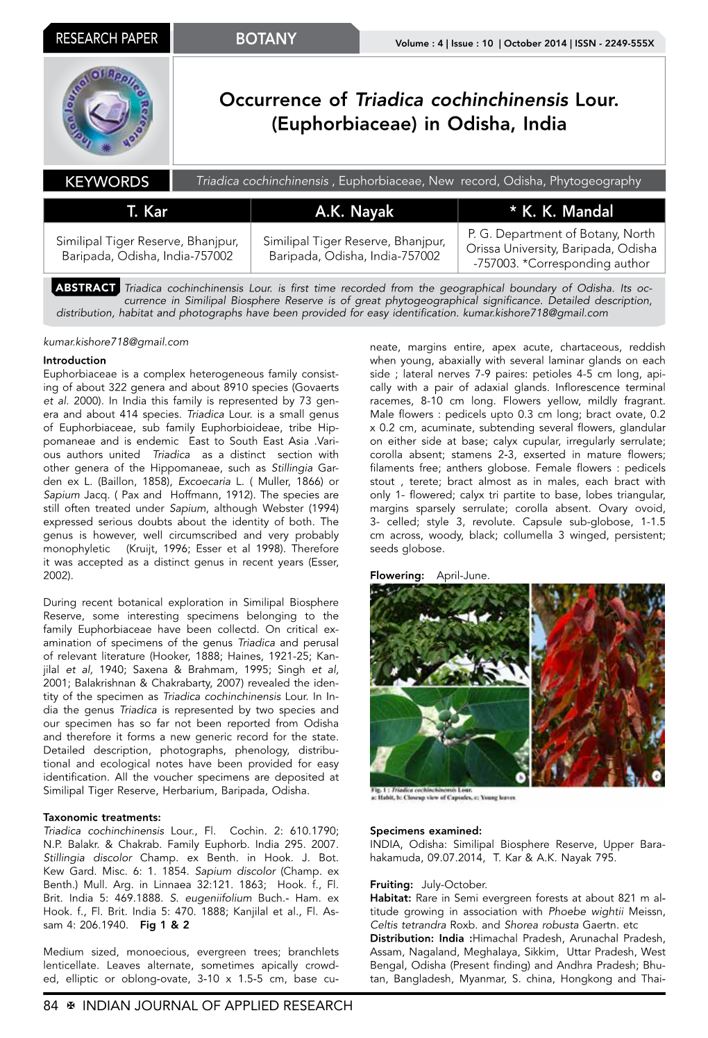 Occurrence of Triadica Cochinchinensis Lour