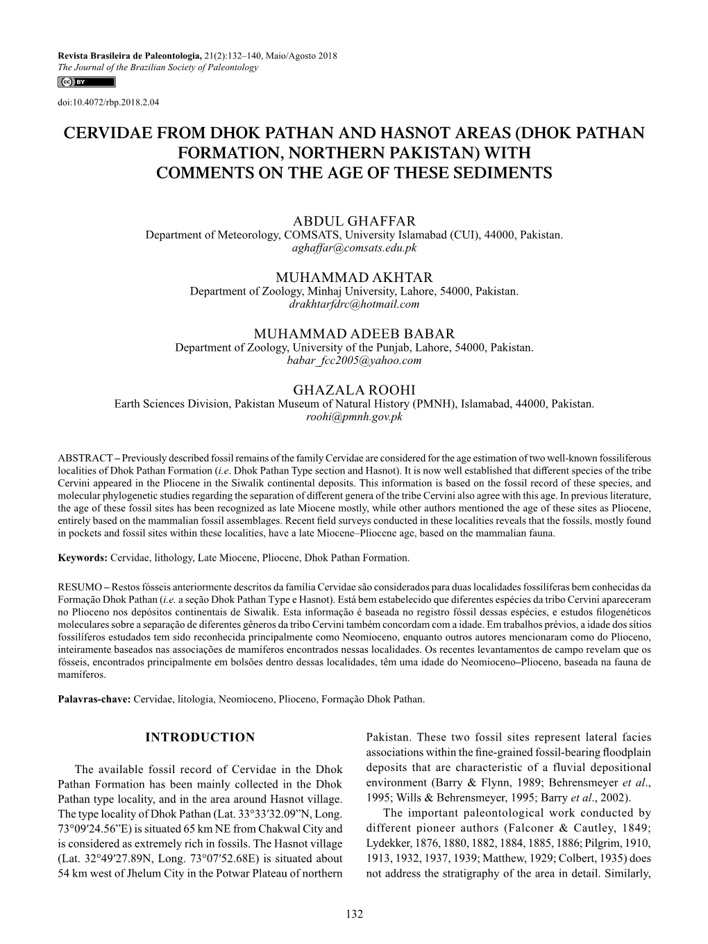 Revista Brasileira De Paleontologia, 21(2):132–140, Maio/Agosto 2018 the Journal of the Brazilian Society of Paleontology Doi:10.4072/Rbp.2018.2.04