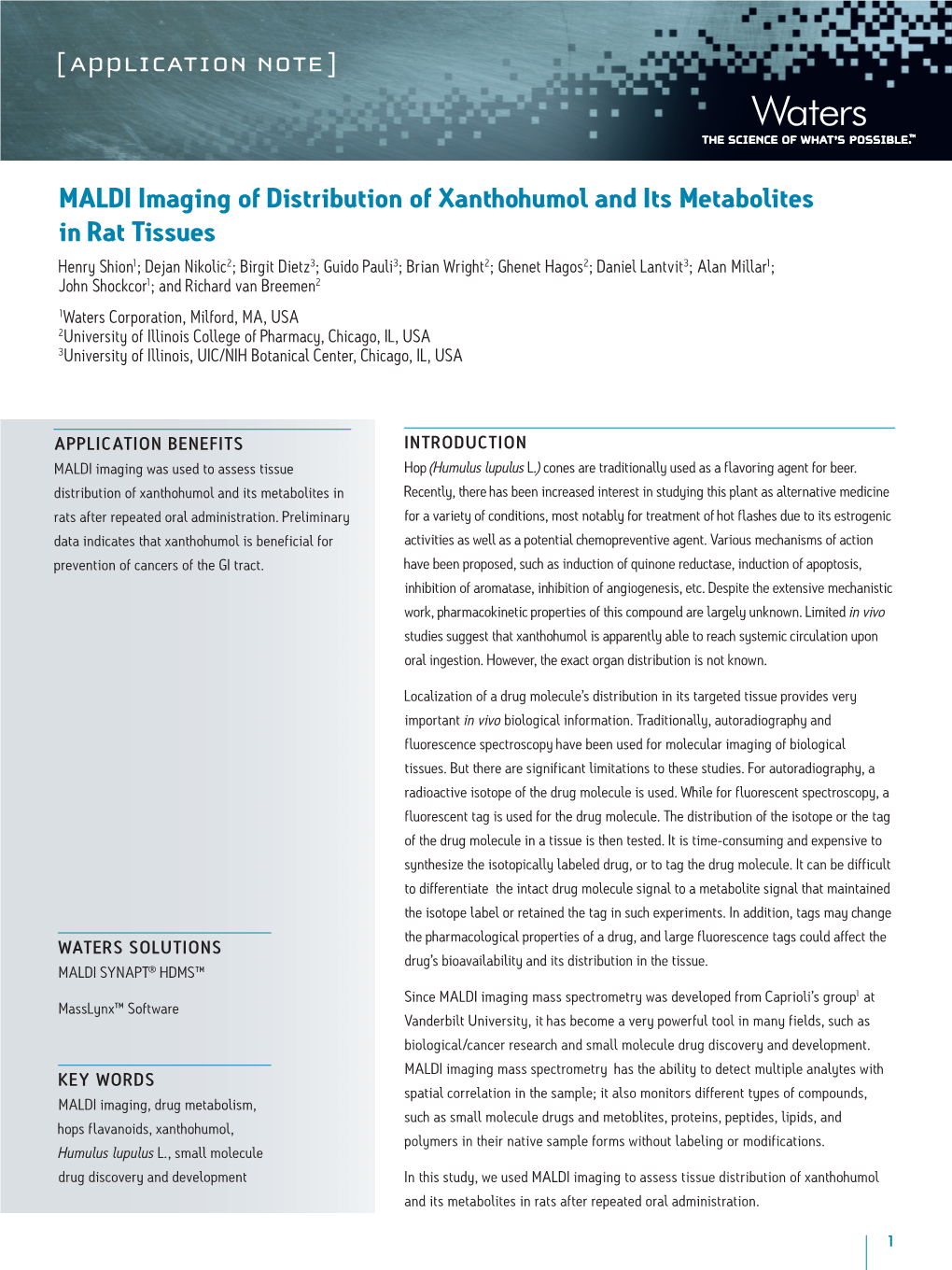 MALDI Imaging of Distribution of Xanthohumol and Its Metabolites in Rat Tissues