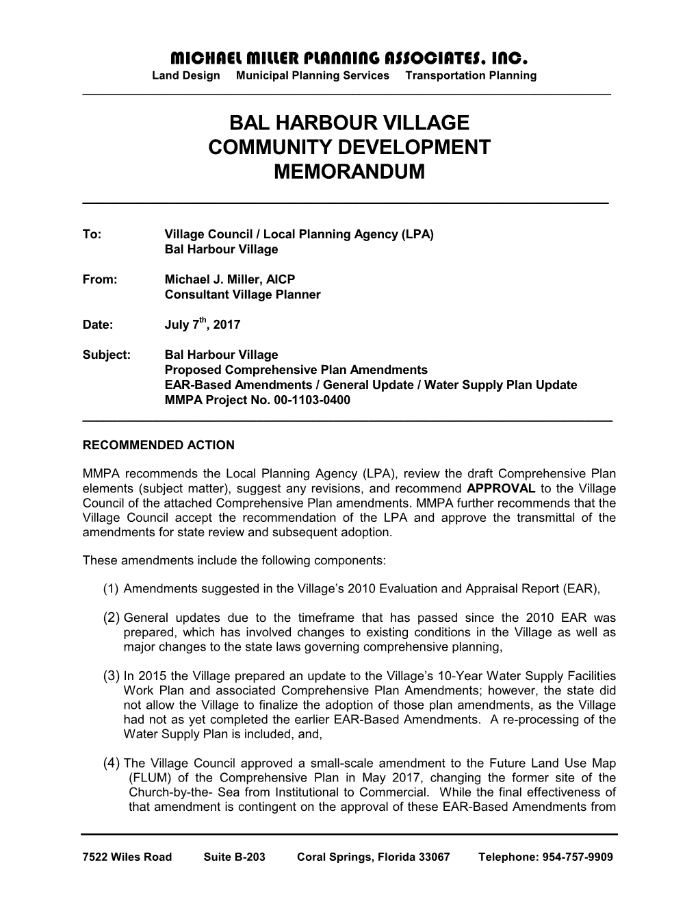 Bal Harbour Village Community Development Memorandum ______
