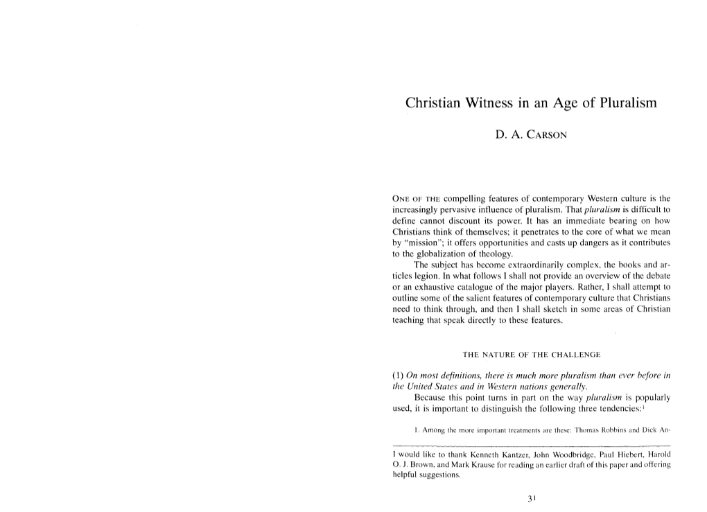Christian Witness in an Age of Pluralism