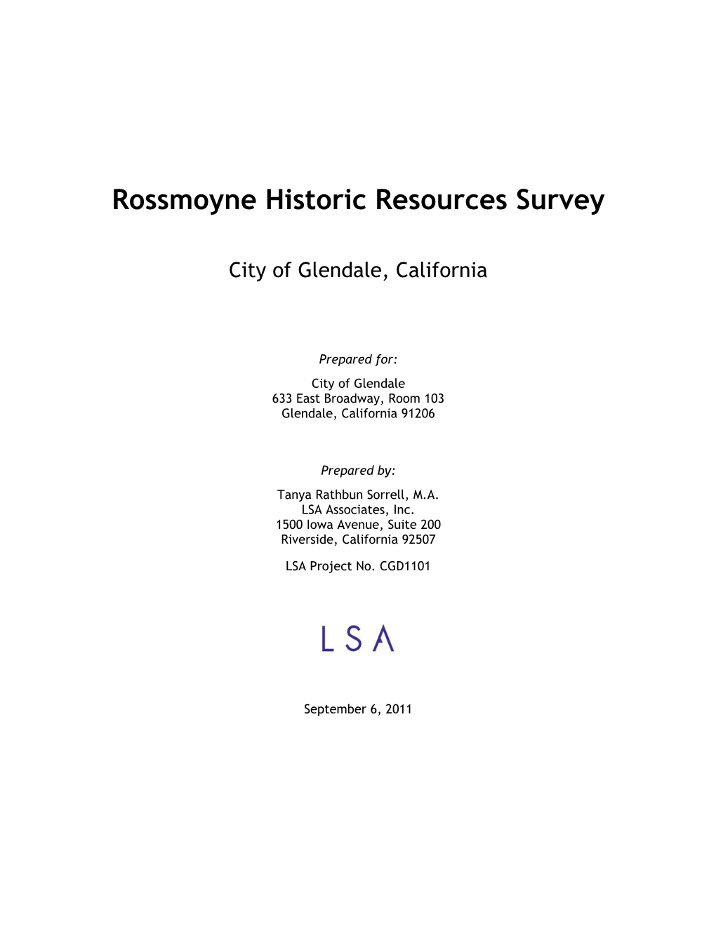 Rossmoyne Historic Resources Survey