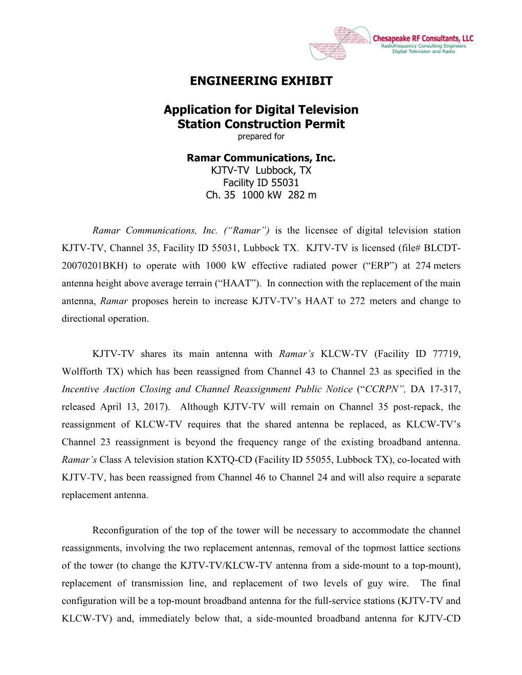 ENGINEERING EXHIBIT Application for Digital Television Station