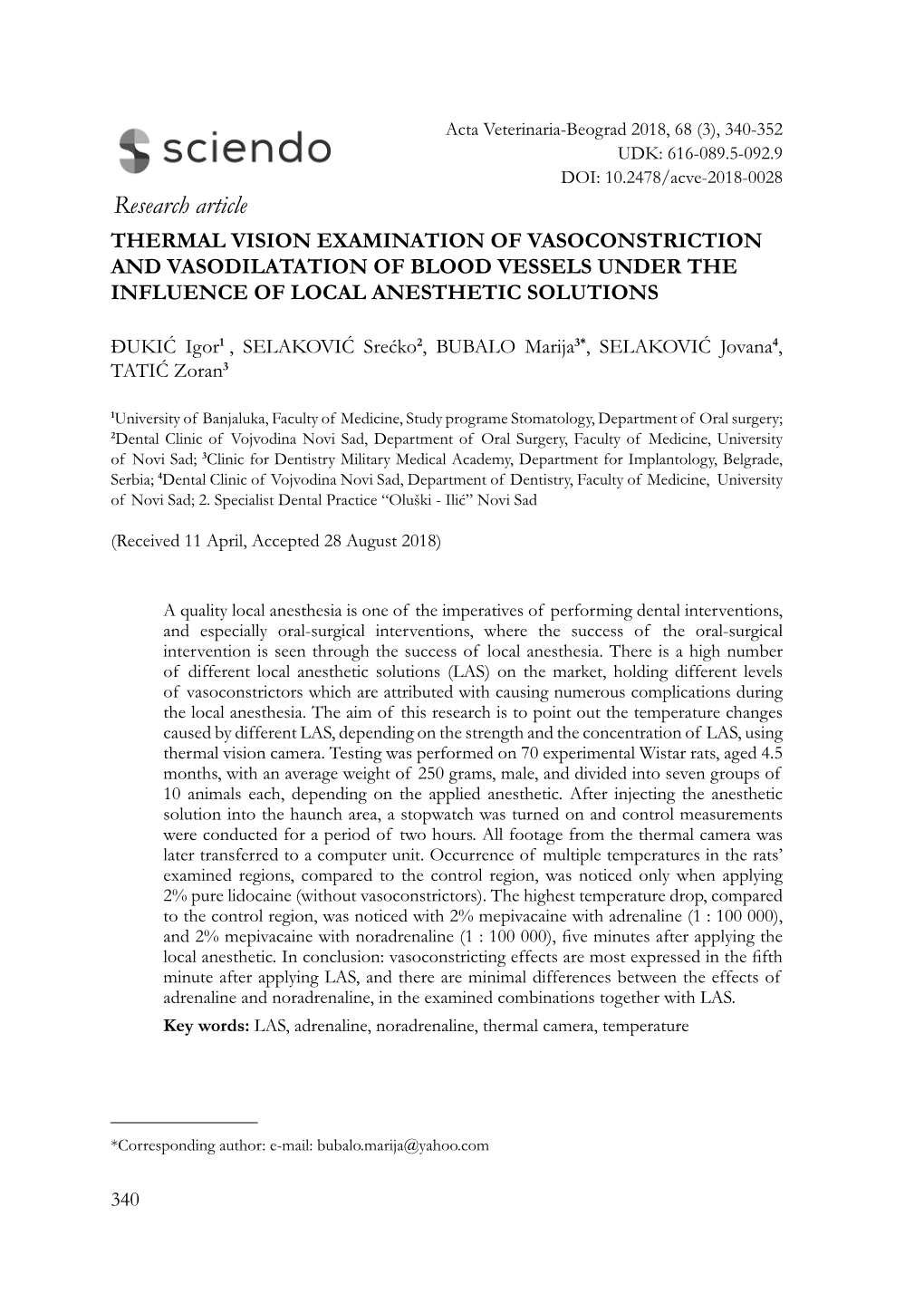 Thermal Vision Examination of Vasoconstriction and Vasodilatation of Blood Vessels Under the Influence of Local Anesthetic Solutions