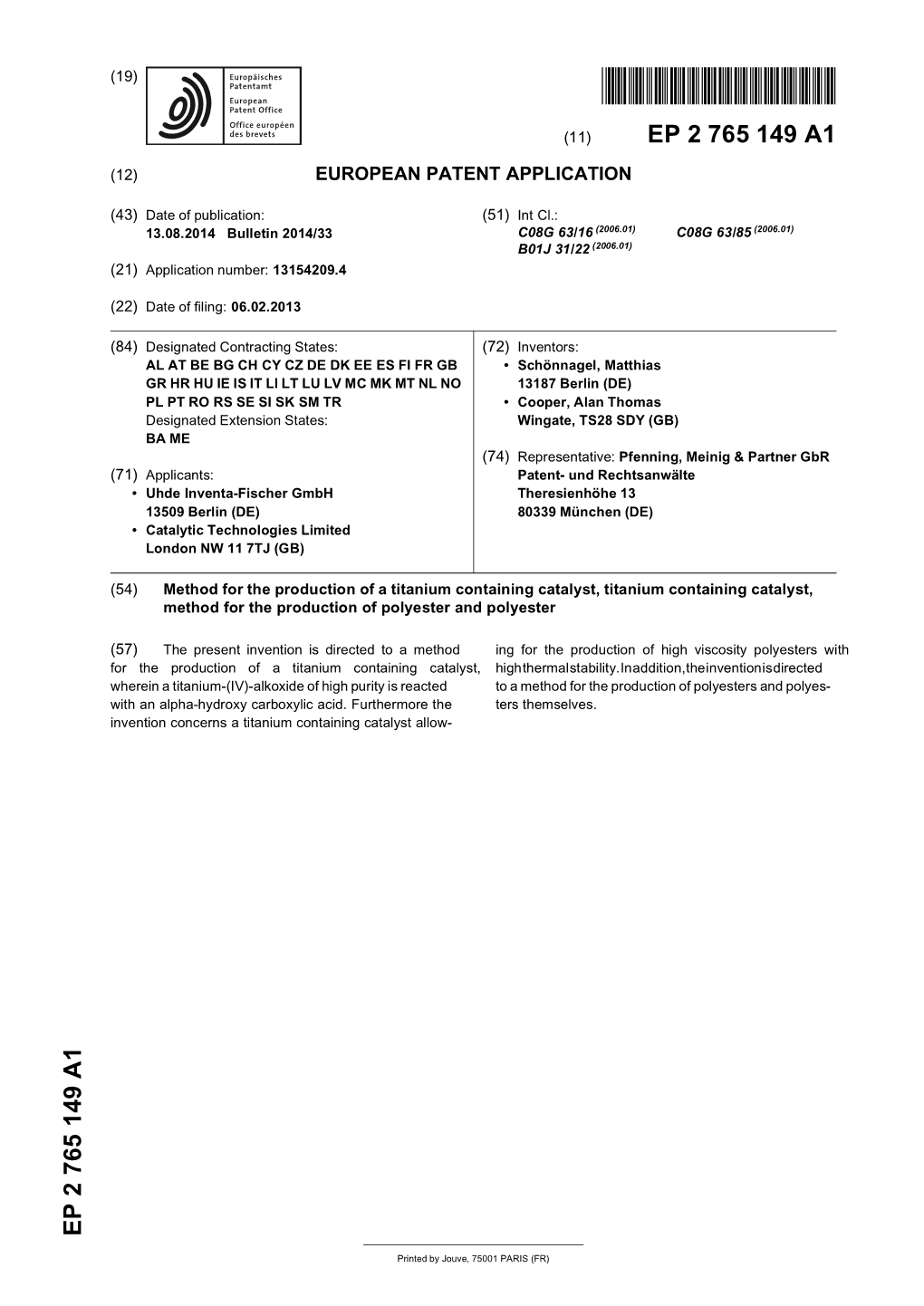 Method for the Production of a Titanium Containing Catalyst, Titanium Containing Catalyst, Method for the Production of Polyester and Polyester