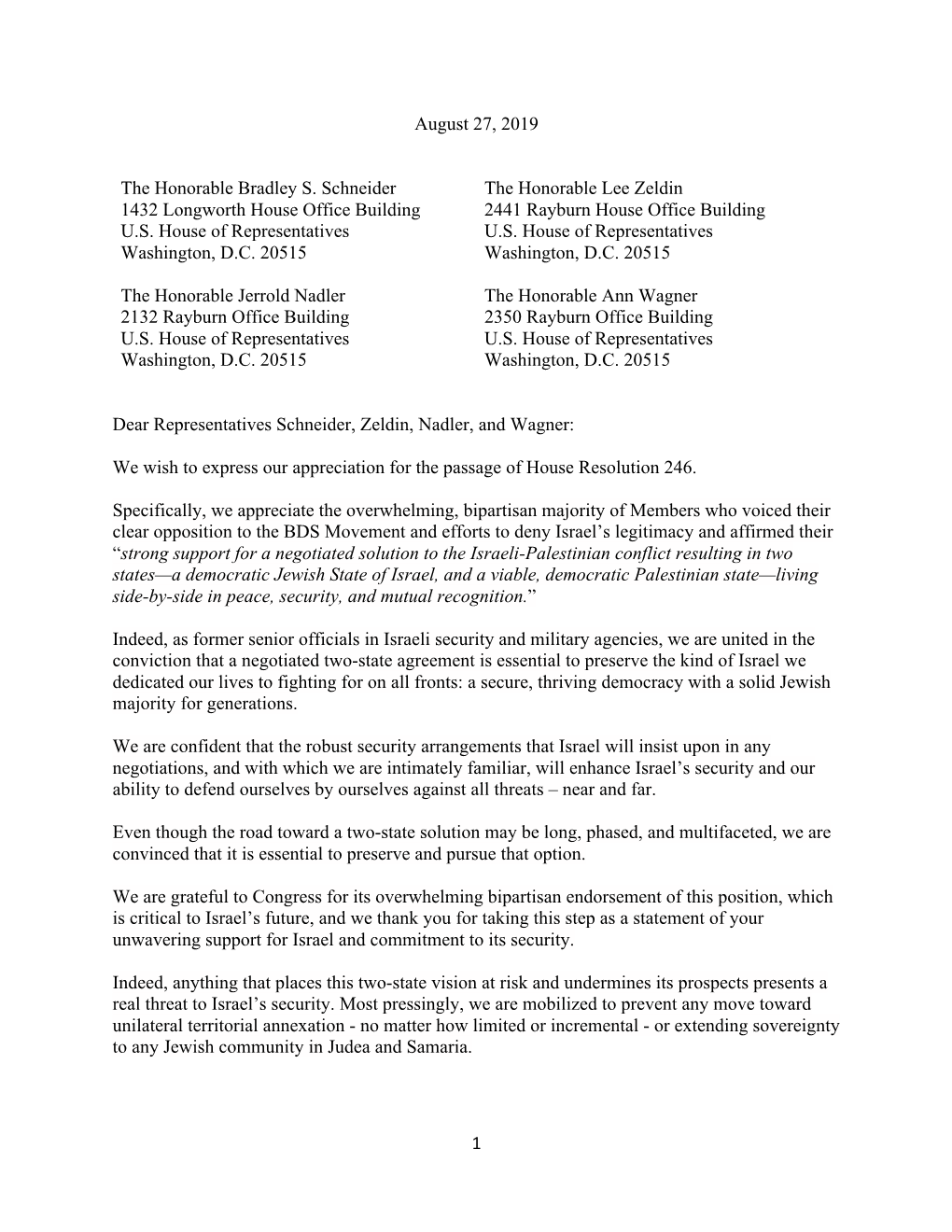 FINAL Senior Israeli Security Officials' Letter to Members of Congress