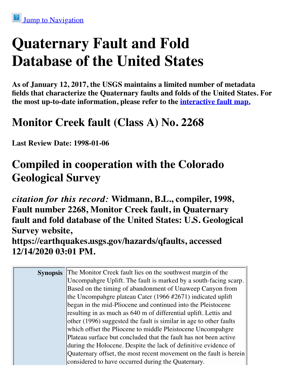 Quaternary Fault and Fold Database of the United States