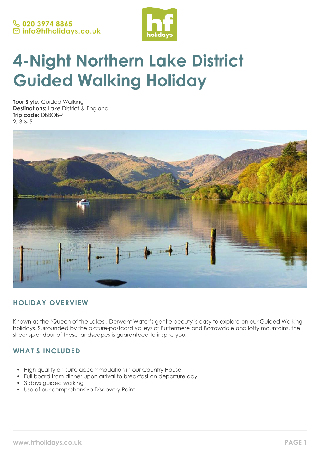 4-Night Northern Lake District Guided Walking Holiday