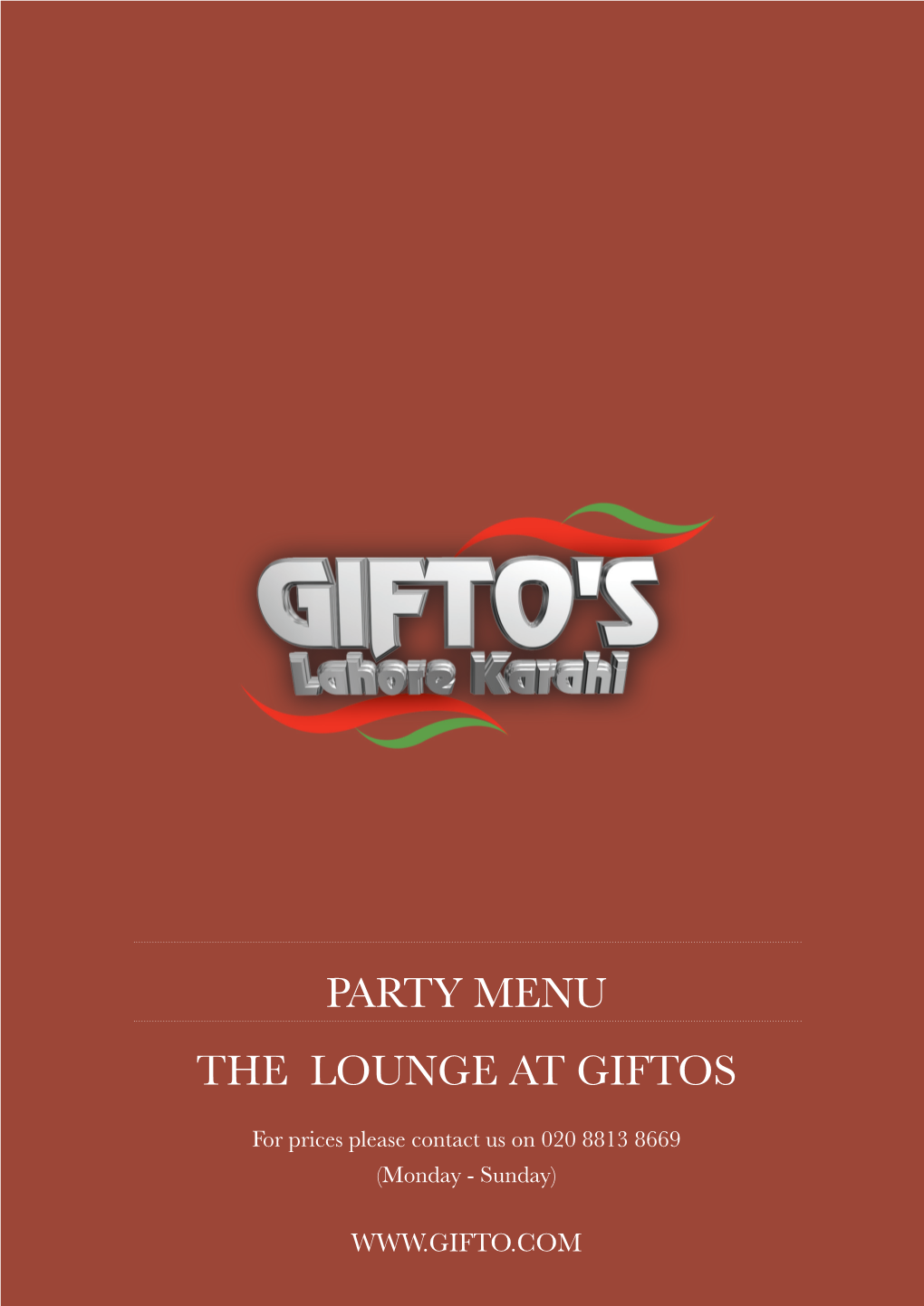Party Menu the Lounge at Giftos