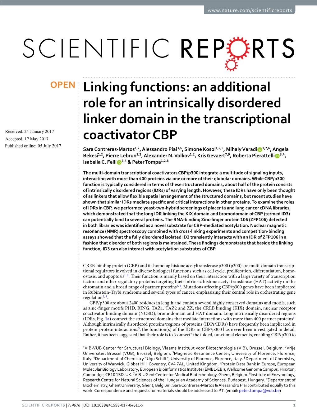 Linking Functions: an Additional Role for an Intrinsically Disordered Linker