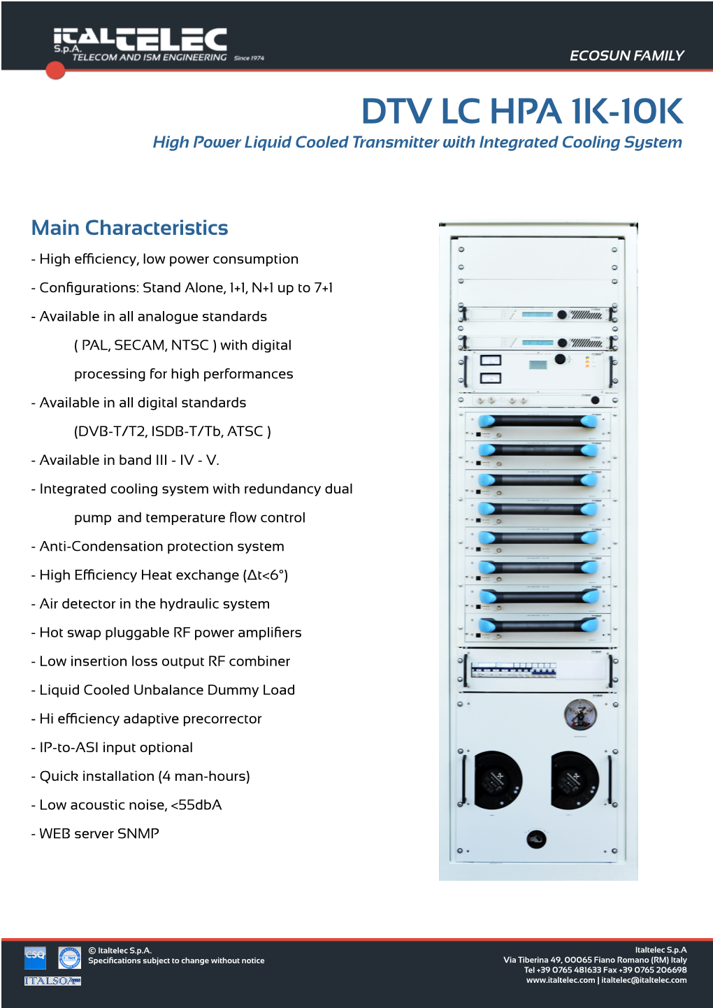 DTV LC HPA 1K-10K High Power Liquid Cooled Transmitter with Integrated Cooling System