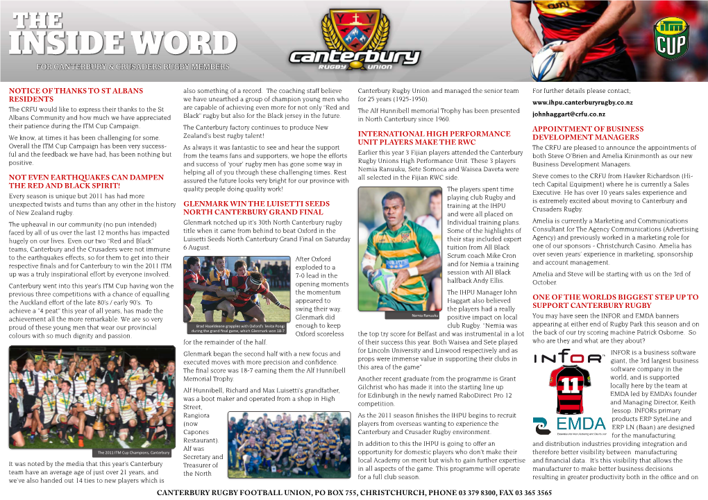 Inside Word for Canterbury & Crusaders Rugby Members