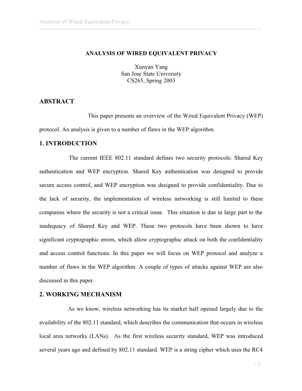 Analysis of Wired Equivalent Privacy